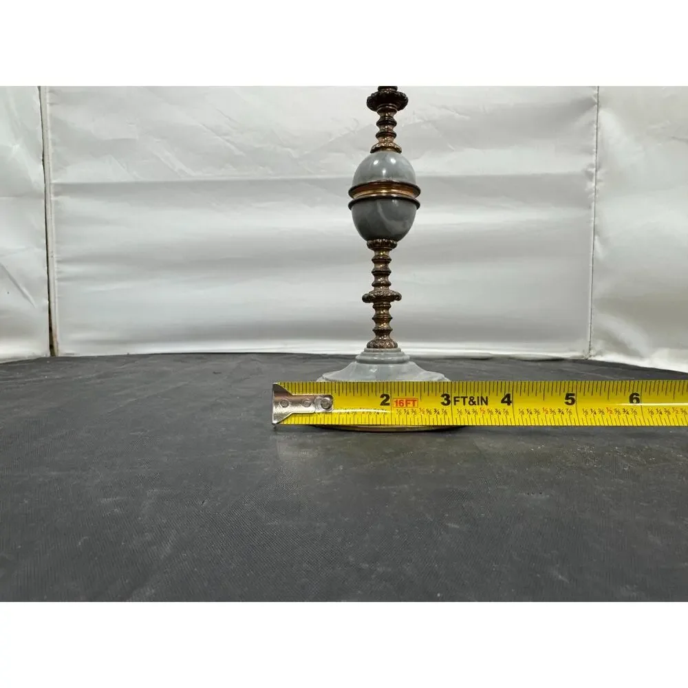 Antique Pair of 19th Century French Napoleon III Grey Marble Bronze Candlesticks
